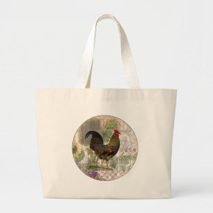 Grand Tote Bag Rooster vintage Français Collage Ferme Animaux dom