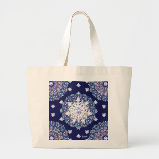 Grand Tote Bag Rosace bleue et flocon de neige (Devant)