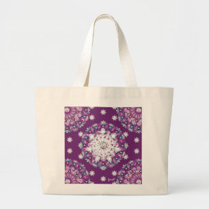 Grand Tote Bag Rosace rouge cardinale et flocon de neige