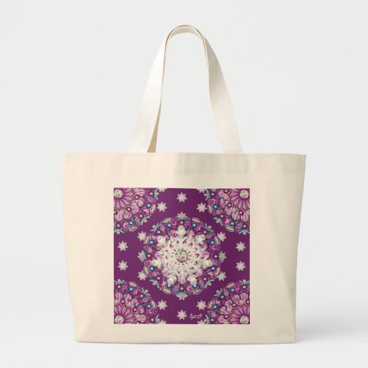 Grand Tote Bag Rosace rouge cardinale et flocon de neige (Devant)