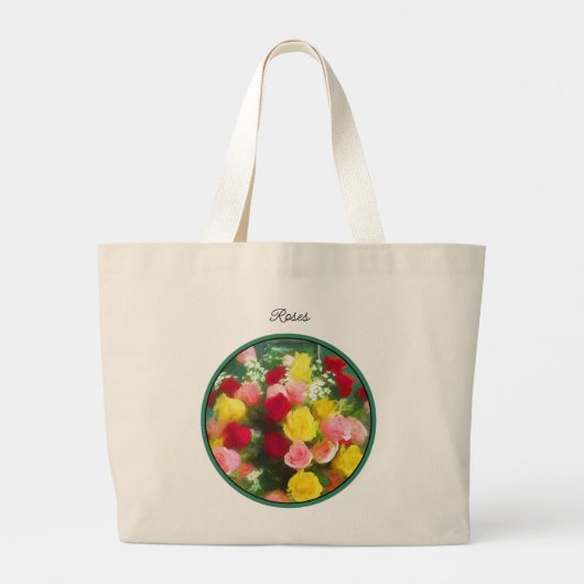 Grand Tote Bag Rose Bouquet de peinture Rose Art Fleur original (Dos)