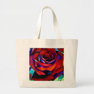 Grand Tote Bag Rose de passion rouge art original à l'aquarelle