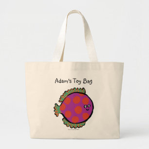 Grand Tote Bag Rose et poissons à pois oranges