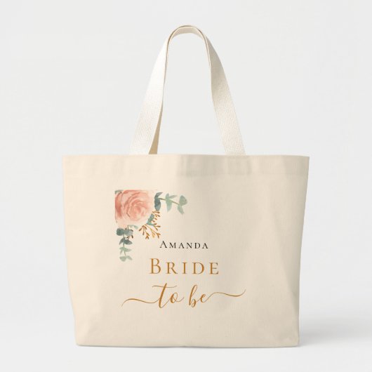 Grand Tote Bag Rose or floral eucalyptus vert Épouse à être (Devant)