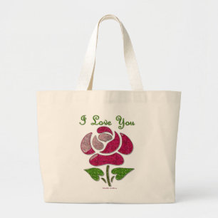 Grand Tote Bag Rose Pochoir Rose Je T'aime