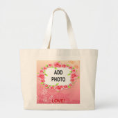 Grand Tote Bag Rose Roses Valentine Ajouter Votre Photo (Devant)
