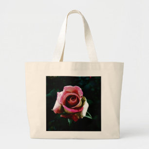 Grand Tote Bag Rose rouge peinte à l'huile