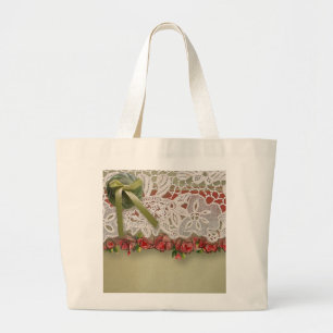 Grand Tote Bag Roses antiques et Burlap