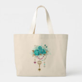 Grand Tote Bag Roses turquoise avec touches (Dos)