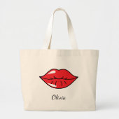 Grand Tote Bag Rouge Baisson à lèvres Kiss (Devant)