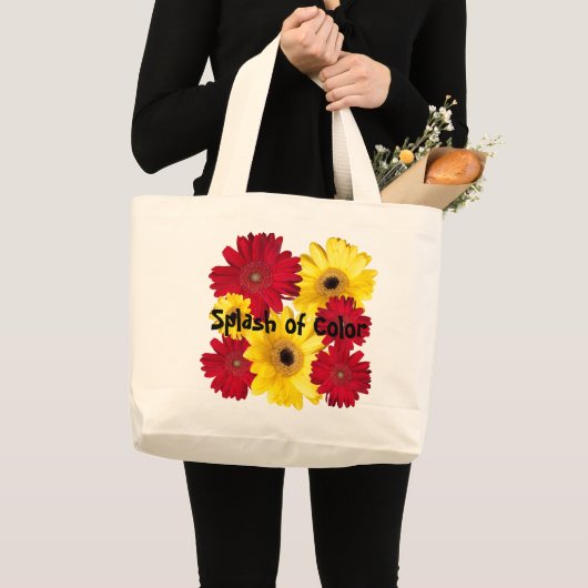 Grand Tote Bag Rouge et jaune Gerber Daisy photo personnalisée (Devant (produit))