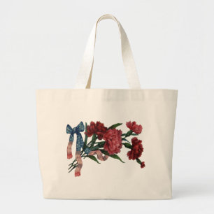 Grand Tote Bag Ruban et fleurs patriotiques vintages