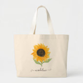 Grand Tote Bag Rustic Sunflower Personalized Name Script (Devant)