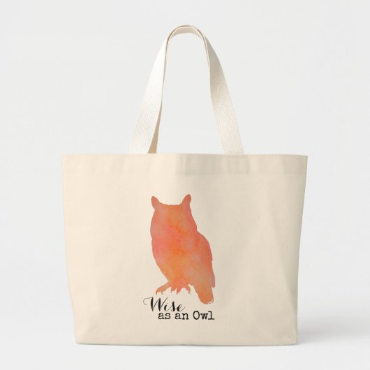 Grand Tote Bag Sage comme aquarelle typographique de hibou (Devant)