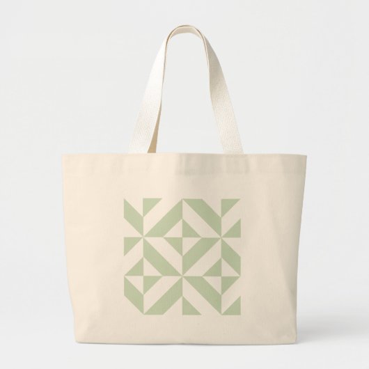 Grand Tote Bag Sage Green Geometric Deco Cube Pattern (Devant)