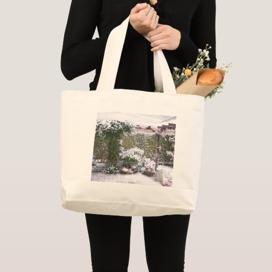 Grand Tote Bag Saison de Noël, Neige dans le jardin (Devant (produit))