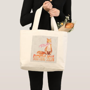 Grand Tote Bag Saison du Spice de Citrouille Renard Assis