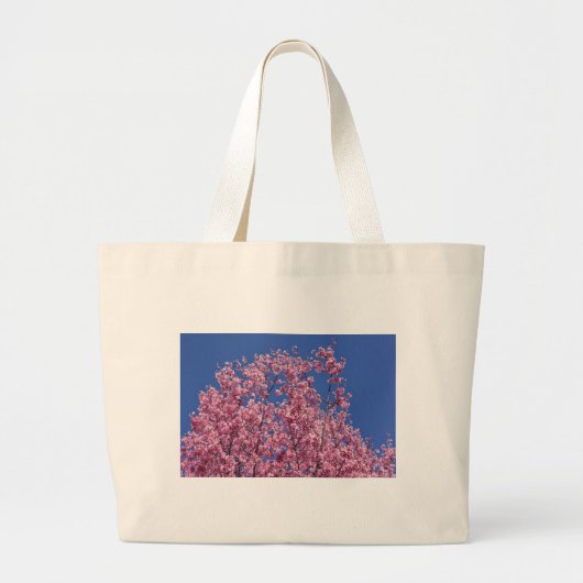 Grand Tote Bag Sakura Cherry Fleurit Dans Le Bleu (Devant)