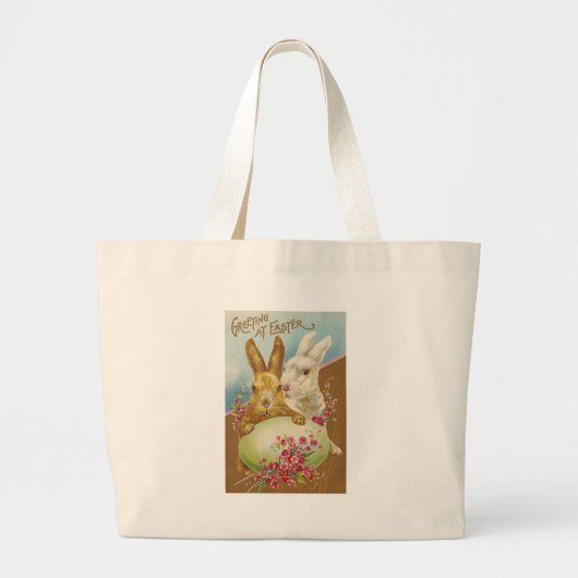 Grand Tote Bag Salutations de Pâques Rabbit Vintage (Devant)