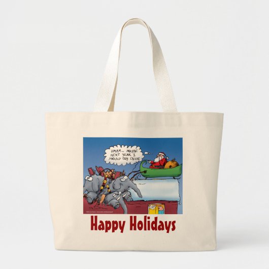 Grand Tote Bag Santas Elephants Drôle Caricature de vacances (Devant)