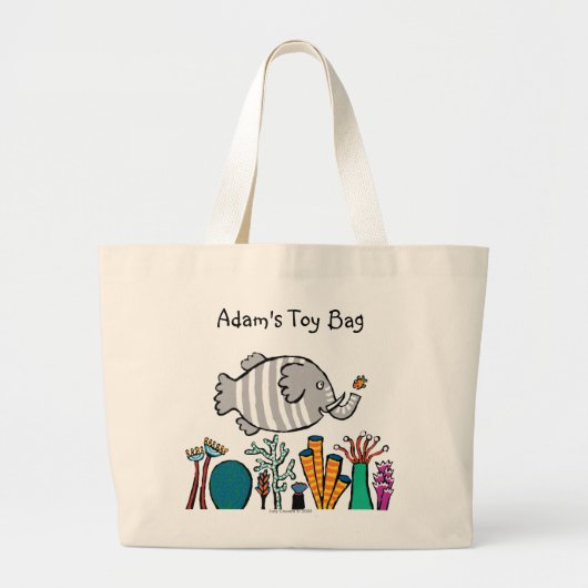Grand Tote Bag Scène mignonne de poissons d'éléphant avec le (Devant)