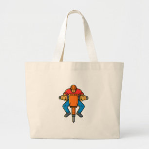Grand Tote Bag Schéma mono marteau piqueur de travailleur de la