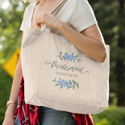 Grand Tote Bag Script de calligraphie florale bleu