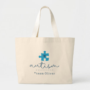Grand Tote Bag sensibilisation à l'autisme pièce de puzzle bleue
