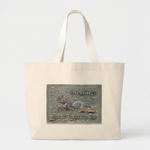 Grand Tote Bag Série de Bénédictions de Noël d'écureuil gris
