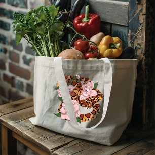 Grand Tote Bag Serpent des blés vibrant Fleurs de pivoine roses V