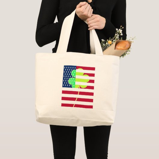 Grand Tote Bag Shamrock du drapeau irlandais américain Clover St. (Devant (produit))