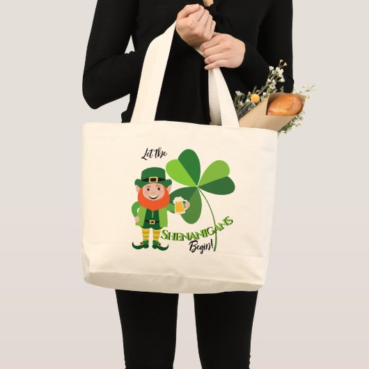 Grand Tote Bag Shenanigans Leprechaun Shamrock St Patrick’s Day (Devant (produit))