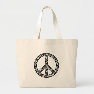 Grand Tote Bag Signe de paix d'impression de zèbre Fourre-tout