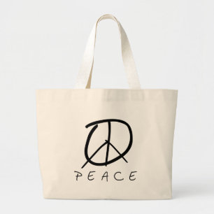Grand Tote Bag Signe de paix : Manuscrit de main de bourgeon