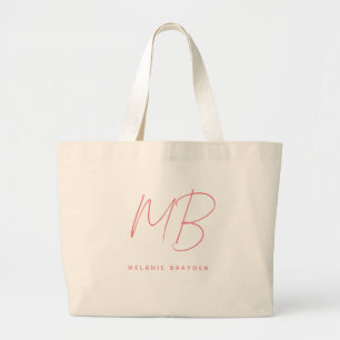 Grand Tote Bag Simple Pastel Rose Minimaliste Deux Monogrammes No