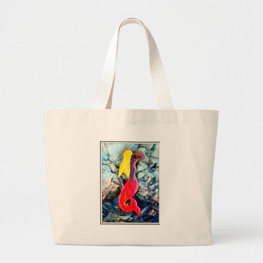 Grand Tote Bag sirène blonde en rouge (Devant)