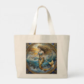 Grand Tote Bag Sirène dans les vagues de l'océan (Dos)