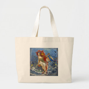 Grand Tote Bag Sirène du Verseau Art Gothique Bleu