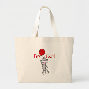 Grand Tote Bag Sock Monkey 4th Birthday Tshirts et cadeaux