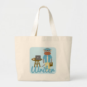 Grand Tote Bag Sock Monkey Writer Cartoon Art style amusant