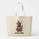 Grand Tote Bag Sorcière - Chat portant une sorcière (Dos)