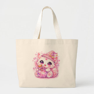 Grand Tote Bag Sorcière de potion Kawaii Kitty