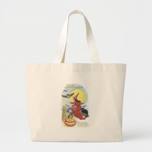 Grand Tote Bag Sorcière volante, chauves-souris, chat, Chouette (Devant)