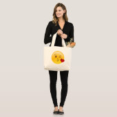 Grand Tote Bag Soufflez un autocollant d'emoji de baiser (Devant (modèle))