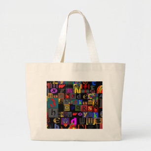 Grand Tote Bag Soupe Alphabet, lettres mosaïque design, colorfu a