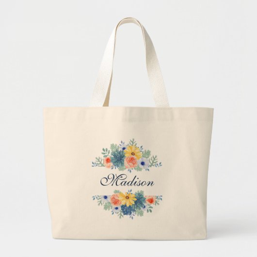Grand Tote Bag Spring Floral Chic Moderne Nom personnalisé (Devant)