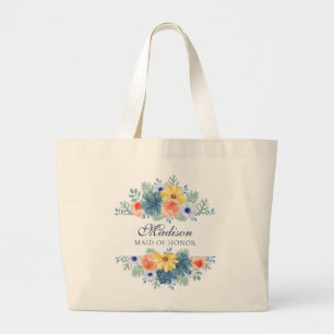 Grand Tote Bag Spring Floral Moderne Nom personnalisé MARIAGE