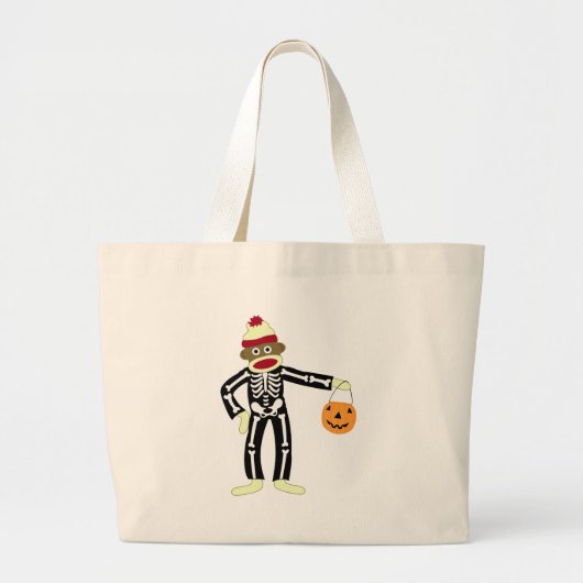 Grand Tote Bag Squelette Halloween de singe de chaussette (Devant)