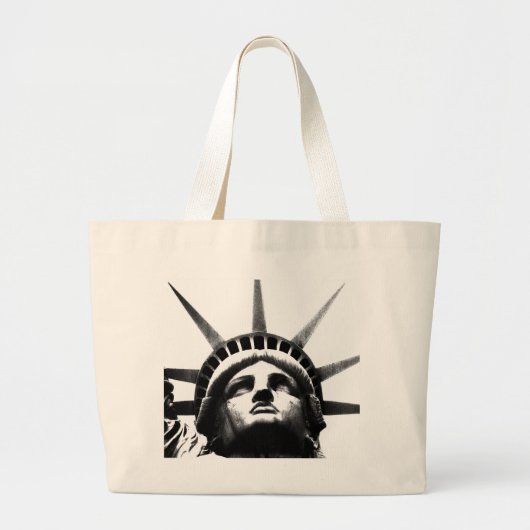 Grand Tote Bag Statue noire et blanche de la Liberté (Devant)