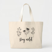 Grand Tote Bag Stay Wild Floral Boho Line Art (Devant)
